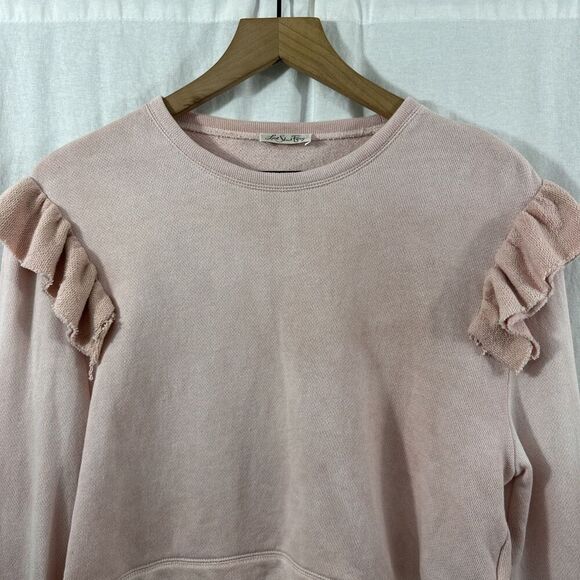 LoveShackFancy Pink Distressed Wash Ruffle Sweatshirt Womens Size S Feminine - Picture 4 of 13